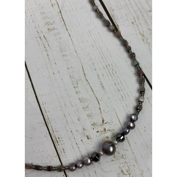 Peyote Bird Pearl Lipidolite Hematite Sterling Silver Beaded Necklace 34” J033 - Picture 5 of 7